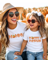 Mommy and me pumpkin tshirt, mama + mini matching tee, mommy's pumpkin shirt, fall halloween, gift idea, family matching tshirts,