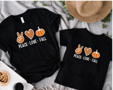 Peace Love Fall t-shirt, mommy and me matching shirts, mama + mini, gift idea for mom and son, shirts for daughter, family tshirts