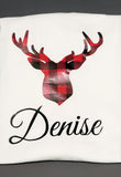 Personalized Reindeer Head Buffalo Plaid Christmas T-shirt.