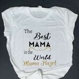 The Best Mama in the World black and gold glitter t-shirt.