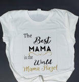 The Best Mama in the World black and gold glitter t-shirt.