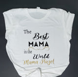 The Best Mama in the World black and gold glitter t-shirt.