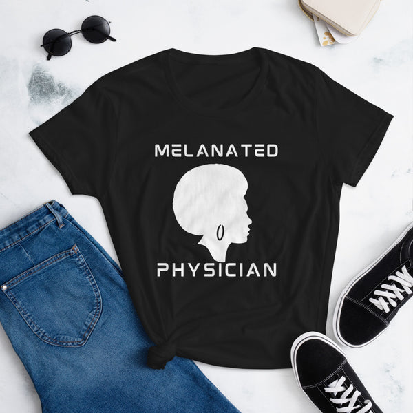 Melanated Physician-white print-Women's short sleeve t-shirt